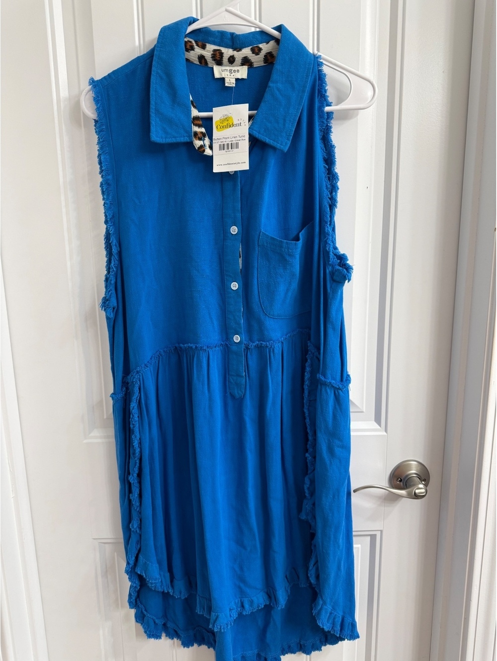Umgee Blue Button Front Linen Dress Large